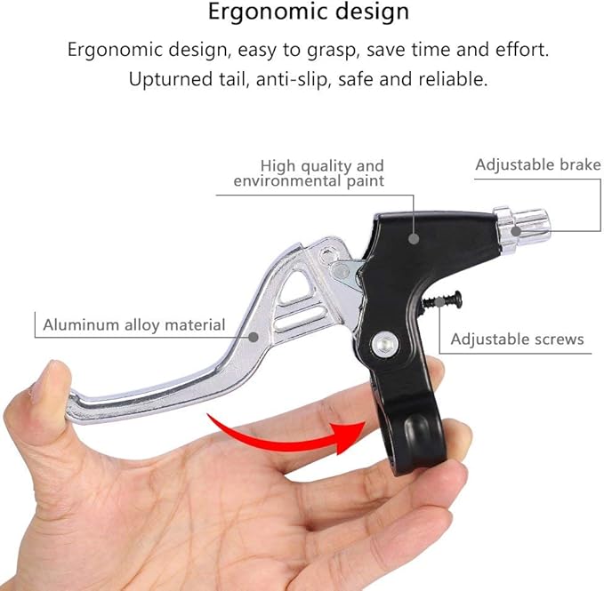 DISIWENE 1 Pair Bicycle Brake Lever, V-Brake Handlebar Aluminium Alloy Bike Brake Handle Universal 2.2cm for Most Bicycle, Road Bike, Mountain Bike (Silver)