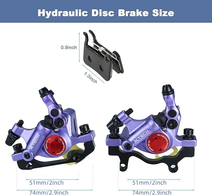 HB-100 Line Pulling Hydraulic Disc Brake Calipers，Mechanical Disc Brakes for MTB, Mountain Bike, E-bike and Electric Bike 2PCS Front/Rear Black/Red/Gold (Purple)