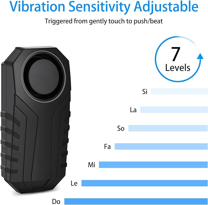 113dB Bike Alarms, Vibration Sensing Bike Alarm with Remote, Wireless Motorcycle Alarm for Electric Tricycle Mobility Scooter Vehicles Ebike for Cycling Security