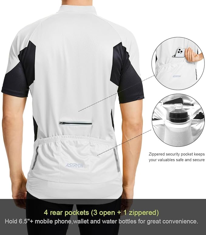 Men’s Cycling Jersey Short Sleeve UPF Half-Zip with 3+1 Zipper Pockets, Breathable Quick-Dry Moisture Wicking Fabric