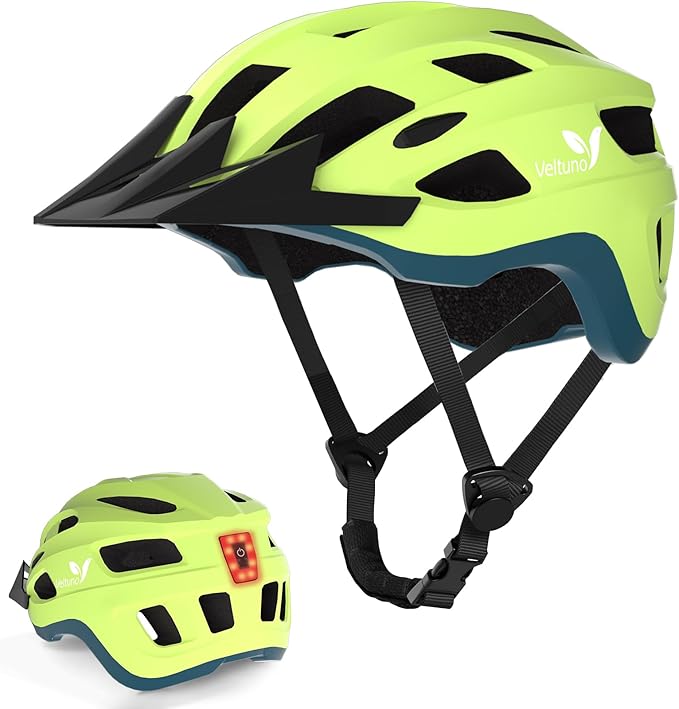 Bike Helmet for Adults, Lightweight Mountain Bicycle Helmet with USB Rechargeable LED Rear Light, Removable Sun Visor for Women, Men, Suitable for Cycling and Commuting