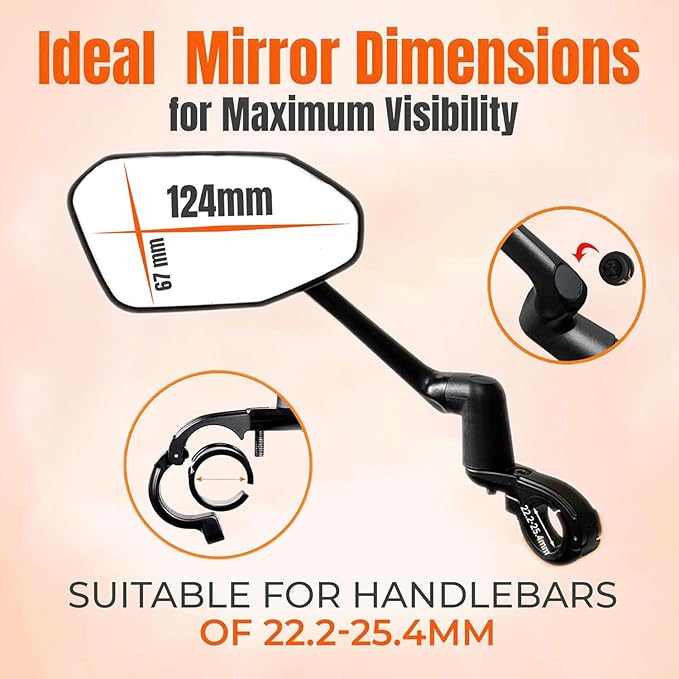 Xnito Handlebar Bike Mirror 1-Pcs, Large HD Field Of Vision, Aluminum Alloy Bike Mirror Handlebar Mount, Adjustable and Rotatable, Anti-shake Bicycle Rear View Mirror, Ebike accessories (Left)