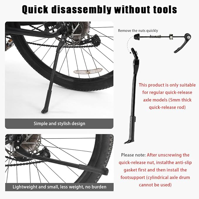 Bike Kickstand for Cannondale R300 R400 R500 R600 R700 R800 R900 SC1000 SC2000, Aluminum Adjustable Kickstand Foot Side Stand Suppor Rear Side Bicycle Stand with Non-Slip Rubber Foot,E