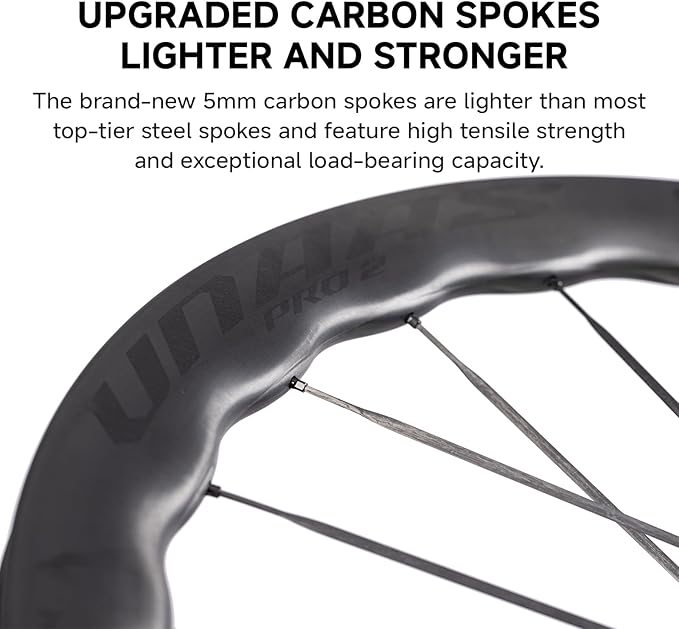 WINSPACE UNAAS PRO2 Carbon Fiber Wheelset 700C Disc Brake Carbon Spokes Wave Rim Ultralight 1430g 45-50mm Depth Road Bike Wheels, Tubeless Ready.