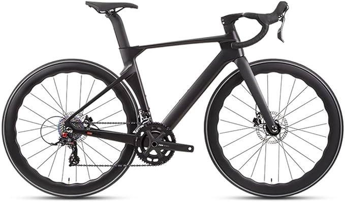 Carbon Fiber Road Bike Frameset Disc Brake Thru Axle Breaking Wind Racing Frame 43.5/46/48/50/52/54/56CM Internal Routing ， for 700C Wheels (Color : Black, Size : 54CM)