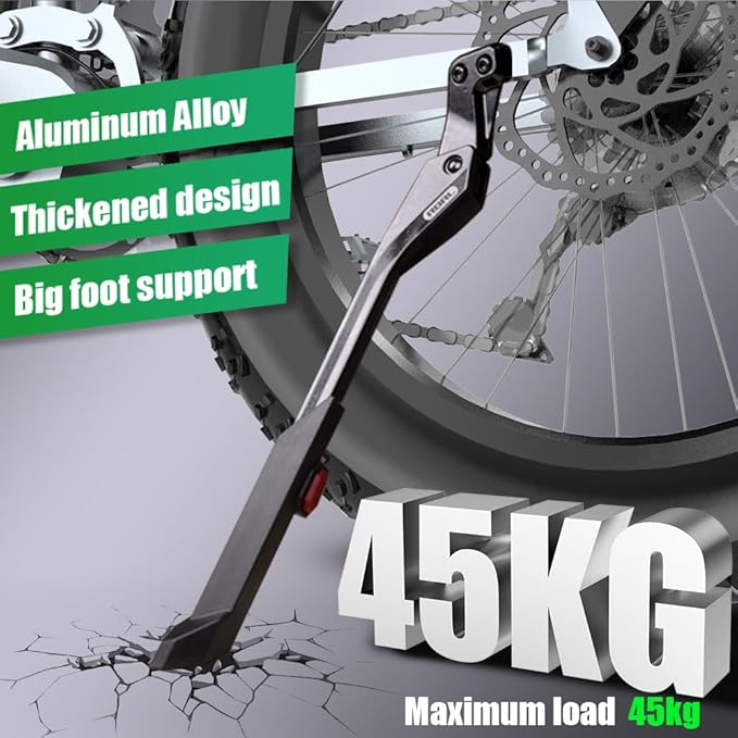 RBRL Bike Kickstand, 18 mm Hole Spacing Bike Stand, Aluminum Alloy Heavy Duty Load 100lbs, Non-Slip Bicycle Stand, Height Adjustable for 24-29 inch Mountain Bike, E-Bike