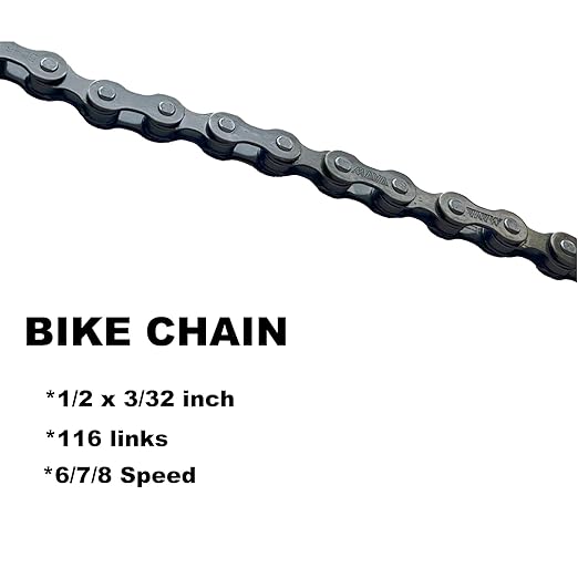 6/7/8 Speed Bike Chain, Bicycle Racing Chain 1/2 x 3/32 Inch for Road Mountain Cycling BMX 116 Links