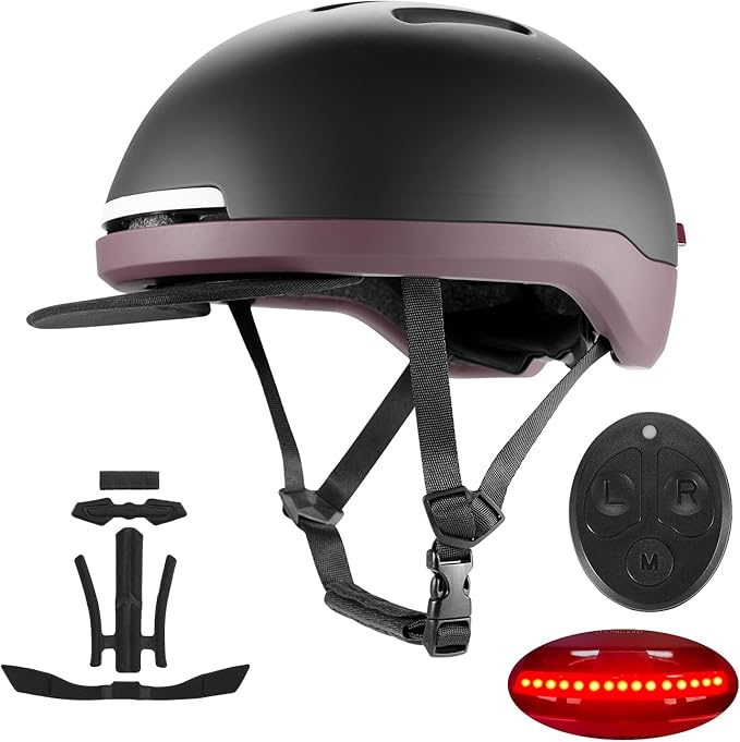 Urban-Smart Bike Helmet for Adult - Front & Rear LED Lights | Turn Signals Remote Control | Brake Warning Light | Removable Visor | Men Women Commuter Bicycle Helmet for E-Bike & Cycling