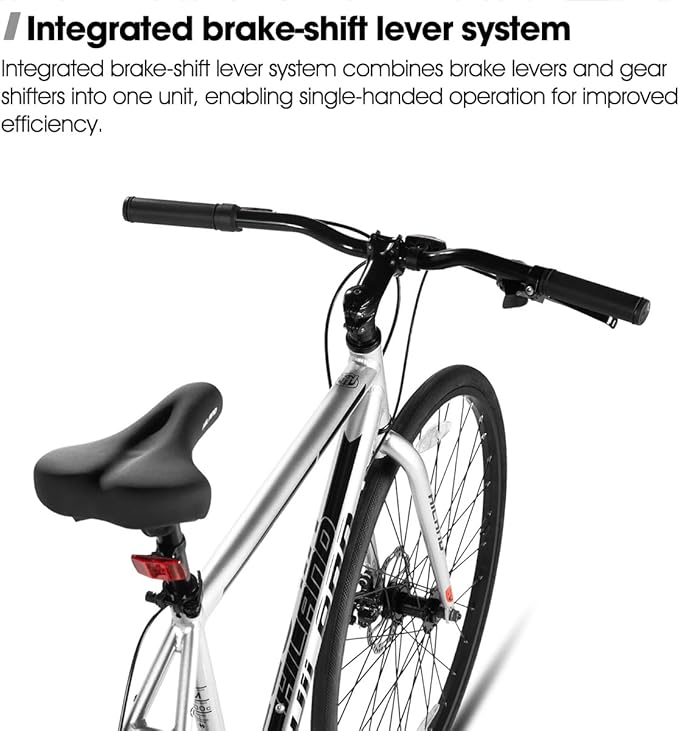 HILAND 700C Road Hybrid Bike, 7 speeds Bikes Urban City Commuter Bicycle with Disc Brake for Men Women Adult Comfortable Bicycle