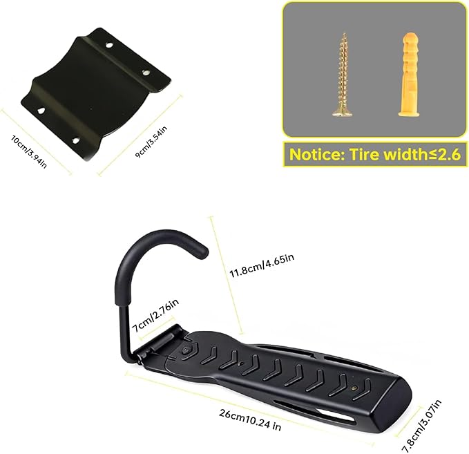 Wall Mount Bicycles Hanger,Bike Rack Garage Wall Mount,Indoor Bike Storage Space-Saving Vertical Bike Holder,Bike Storage System Vertical Bike Hooks(Front Wheel pad+Rear Wheel pad)