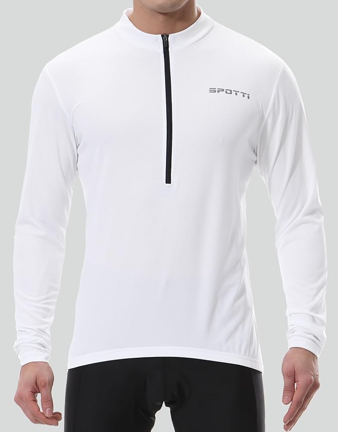 Spotti Men's Cycling Bike Jersey Long Sleeve with 3 Rear Pockets - Moisture Wicking, Breathable, Quick Dry Biking Shirt