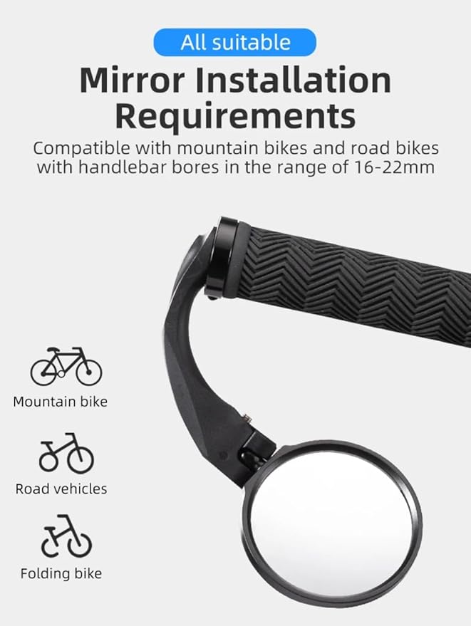 ROCKBROS Handlebar Bike Mirror, 360°Adjustable Safety Bicycle Rear View Mirror, Scratch Resistant Glass Lens Mirror(Long)