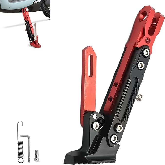 Universal Motorcycle Kickstand, 6 Level Heavy Duty Adjustable CNC Aluminum Alloy Side Stand Foot, Replacement Support Stand for Motorbike, Scooter, Dirt Pit Bike (Red)