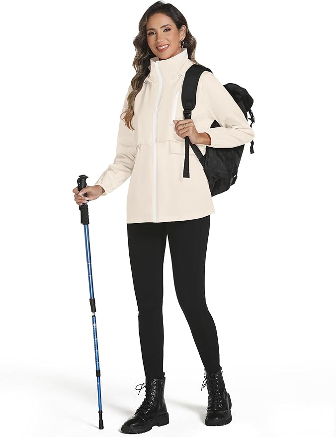Avoogue Rain Jacket Women with Hooded Lightweight Waterproof Raincoats Packable Zipper Pockets Windbreakers