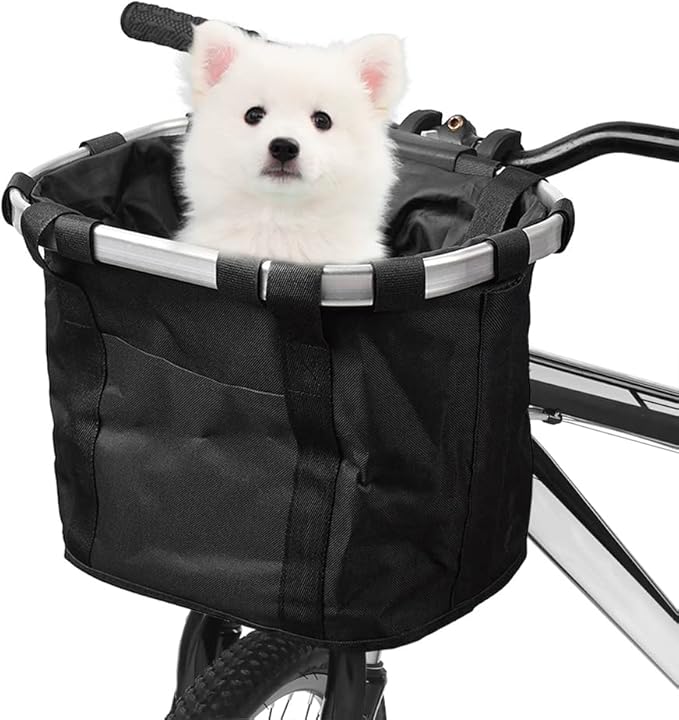 Lixada Bike Basket, Small Pet Cat Dog Carrier Bicycle Handlebar Front Basket Folding Detachable Removable Easy Install Quick Released Picnic Shopping Bag, Max. Bearing: 11lbs