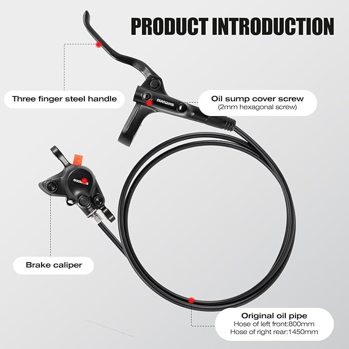 MT200 Hydraulic Disc Brakes Set — Front 800mm & Rear 1450mm MTB Hydraulic Brake Set with Calipers, Pre-Bled with Mineral Oil Electric Bike Hydraulic Brake