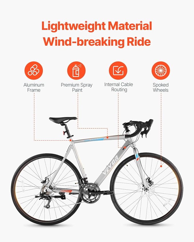 VEVOR Road Bike, 700C Wheels Racing Bike, Shimano Drivetrain City Commuter Road Bicycle, Urban Adult Sport Bicycle with Drop Bar, for Men and Women