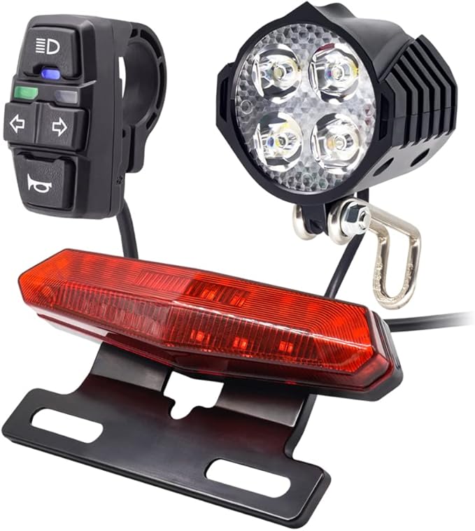 36V 48V Ebike Light Kit, Electric Bike Headlight with Horn, Ebike Tail Light with Turn Signal, Fits Rear Rack Mount Holes 50mm 80mm, Not Compatible with Waterproof Controller (with Brake Light)
