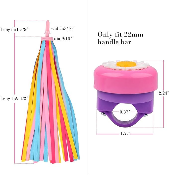 U-LIAN Kids Streamers and Bike Bell for Girls-1 Pack Flower Bicycle Bell with 2 Pack Handlebar Streamers Scooter Tassels for Children's Bike Accessories