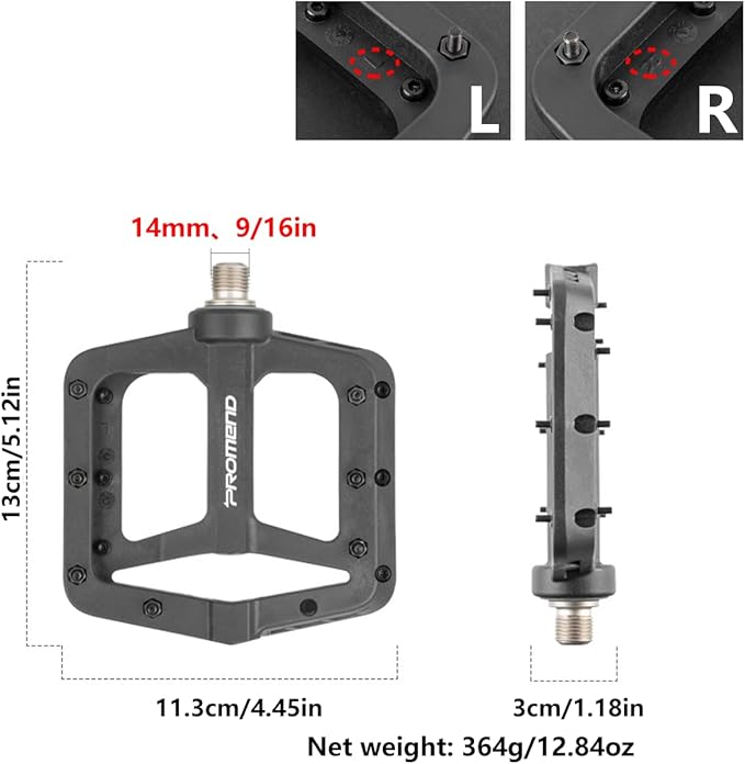 Enlarge Bike Pedals - Nylon Bicycle Pedals, Road Bike Pedals, Mountain Bike Pedal with Removable Anti-Skid Nails - 5.12 * 4.45inch