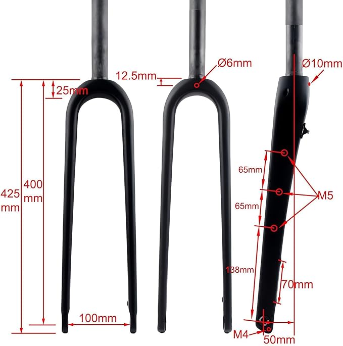 Gravel Carbon Fiber Rigid Fork 700C Carbon Fiber Road Bike Rigid Fork QR 9Mm Disc Brake Thru Axle 1-1/8'' Straight/Tapered Tube Light Bicycles Front Forks