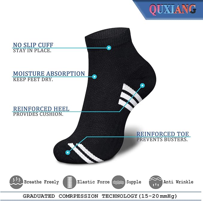 QUXIANG Compression Socks for Women & Men Circulation 3/6/7 Pairs Arch Ankle Support 15-20 mmHg Best for Running Cycling