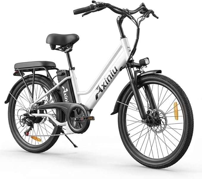 24 Inch Electric Bike for Adults, Step Through Ebike for Women, Peak 1000W Motor 22MPH, 48V 20AH Removable Battery Up to 70 Miles, 7 Speed Dual Shock Absorber, City Cruiser Commuter Bicycle