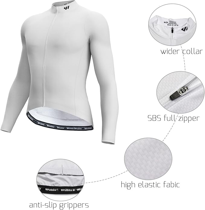 Men's Cycling Jerseys Long Sleeve Bike Biking Shirts Full Zip with Pockets Road Bicycle Clothing