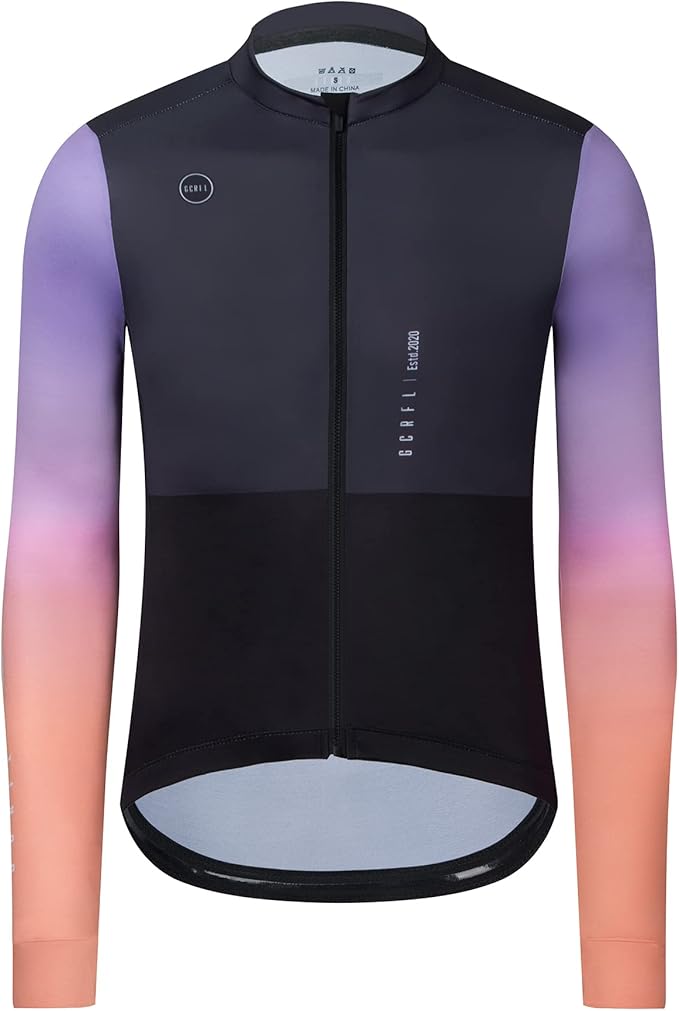 GCRFL Men's Cycling Jersey Long Sleeves Road Bike Jersey Shirt Cycling Tops, Zipper Pocket Lightweight PRO Race Fit UPF 50+