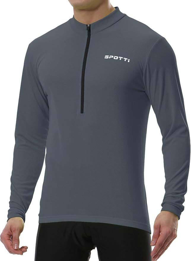 Spotti Men's Cycling Bike Jersey Long Sleeve with 3 Rear Pockets - Moisture Wicking, Breathable, Quick Dry Biking Shirt
