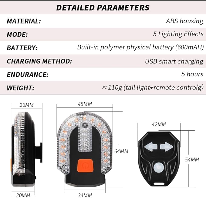 4Pcs Turn Signals for Bicycles with Alarm, USB Charging Remote Control Split/Integrated Bike Tail Light 5 Modes Waterproof Strobe Bike Rear Lights Can be Mounted on Front and Rear of Bicycle