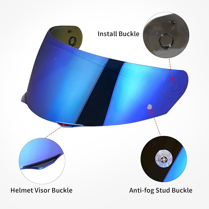 HJ-33 Visor Shield Replacement, I90 Visor Face Shield Compatible With HJ-33 Helmet Visor Accessories (Chrome Blue)