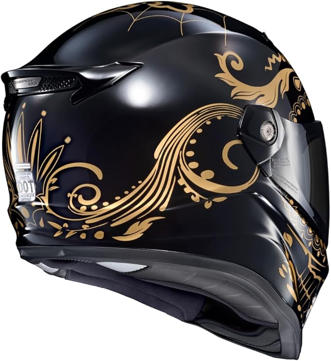 ScorpionEXO Covert FX Full Face Adult Motorcycle Helmet Street Fighter Style - Bluetooth Ready Speaker Pockets DOT ECE El Malo (Gold/Gloss Black - 2X-Large)