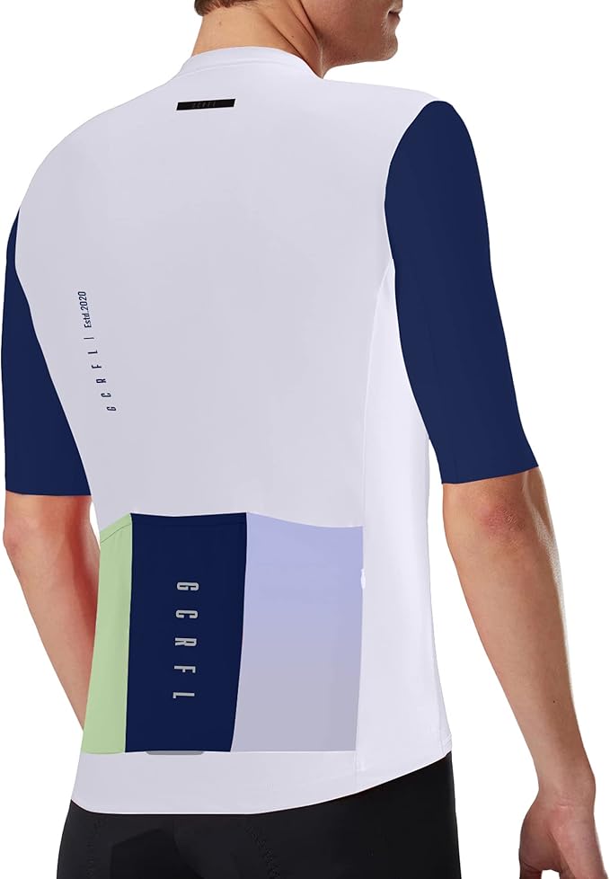 GCRFL Cycling Jersey Men Shorts Sleeves Road Bike Jersey Bicycle Tops Shirt, Zipper Pocket UPF 50+ Lightweight PRO Race Fit
