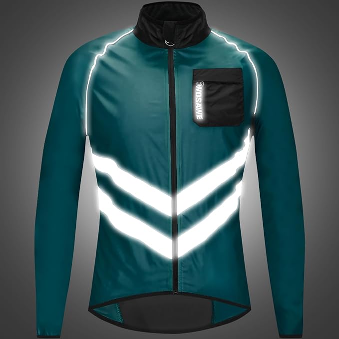 WOSAWE Men's High Visibility Cycling Wind Jacket Water Resistance Reflective Windbreaker