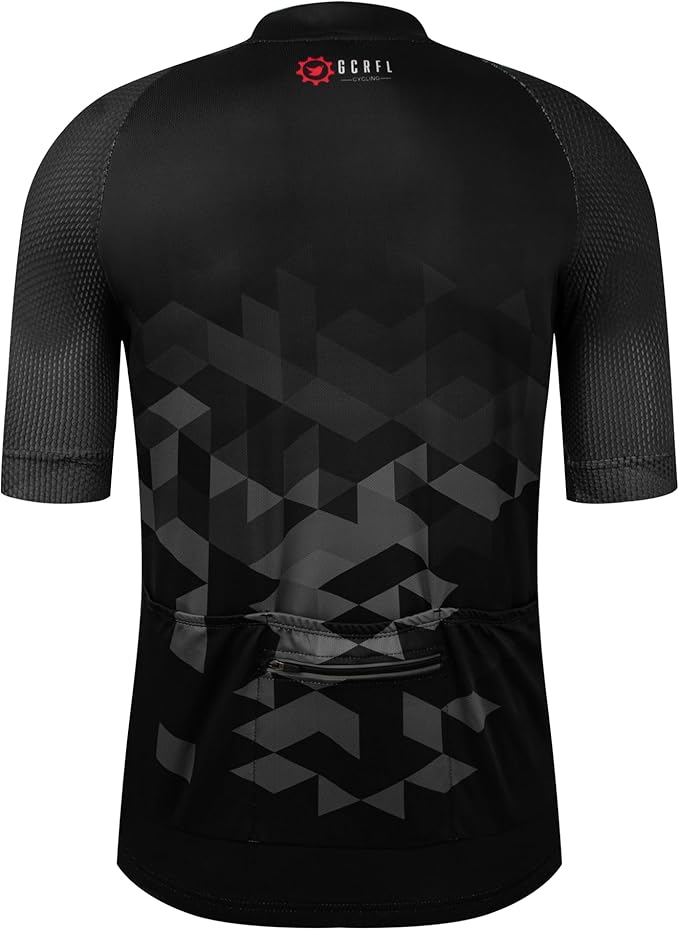 GCRFL Men's Cycling Jersey Short Sleeve Biking Shirt with 3 Rear Pockets + Zipper Pocket Breathable Quick Dry Bicycle Jersey