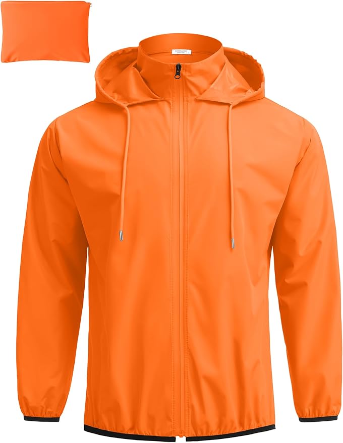 COOFANDY Men's Light Rain Jacket with Hood Packable Waterproof Raincoat Golf Rain Gear Travel Hiking Windbreaker