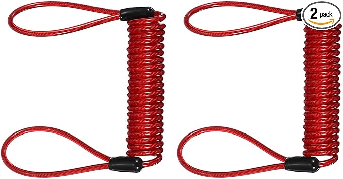 2-Pack Disc Lock Security Steel Cable, 59inch/1500mm PVC Coated Spring Reminder Wire Anti-Theft Rope for Outdoors Protection/Bicycle U-Lock, Motorcycle Reminder Cable [Red]