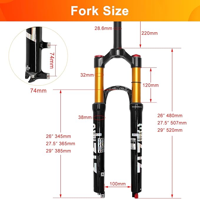 ZTZ 26/27.5/29 inch MTB Air Suspension Fork,120mm Travel, Rebound Adjustment,1 1/8 Straight Tube, QR 9mm*100mm, Manual/Remote Lockout, Ultralight Front Fork for XC/AM Mountain Bike