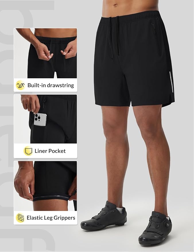 baleaf Men's 7" Mountain Bike Shorts 4D Padded Loose-fit MTB Cycling Riding Bicycle Biker Short Zipper Pockets