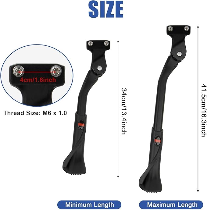 Bike Kickstand 24"-29", PSLER Adjustable Non-Slip Electric Bike Kickstand Kick Stand for Ebike Mountain Bike Adult Bikes with 2 Holes(40mm)