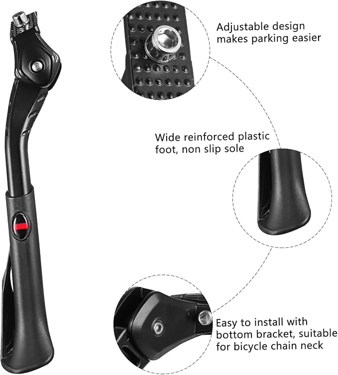 Adjustable Aluminum Alloy Bike Kickstand Length Adjustable Bicycle Side Support for Mountain and Road Bikes Sturdy Parking Rack for Cycling Enthusiasts