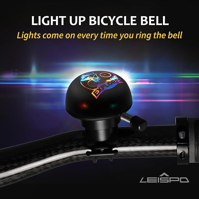 Electric Bike Bell - Rechargeable Bike Horn with 5 Loud Sounds Up to 100dB Waterproof, Electronic Bicycle Horn - Classic Bicycle Ring Bell with Light for Adult Mountain Bike Handlebars Explorer