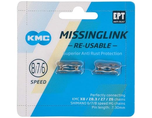 KMC Missing Link 9-Speed Silver Metal Chain Connector for MTB and Road Bikes, Single Strand, Re-usable, Suitable for KMC, Shimano, Campagnolo and SRAM chains
