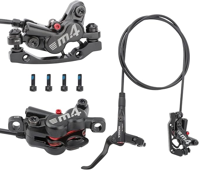 MEROCA M4 4-Piston Mountain Bike Hydraulic Disc Brakes Hydraulic Bike Brakes Front 800mm and Rear 1400mm with PM Adapter for 160mm Rotor