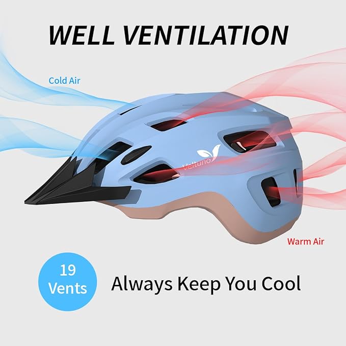 Bike Helmet for Adults, Lightweight Mountain Bicycle Helmet with USB Rechargeable LED Rear Light, Removable Sun Visor for Women, Men, Suitable for Cycling and Commuting