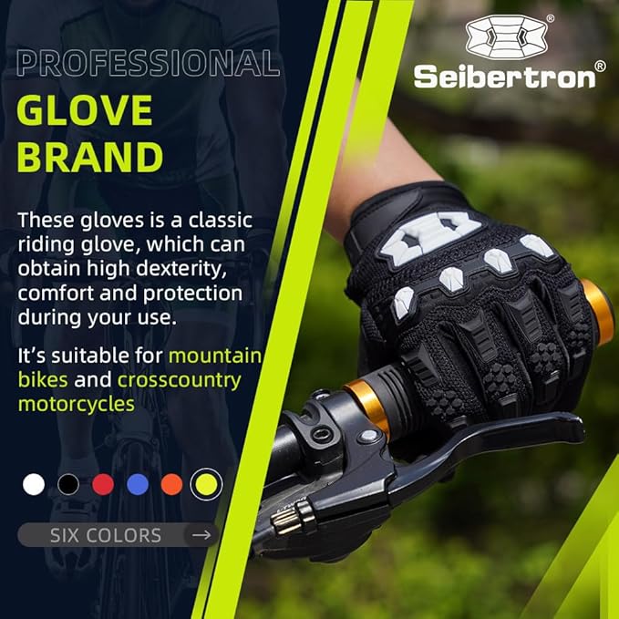Seibertron Unisex BMX MX ATV MTB Racing Mountain Bike Bicycle Cycling Off-Road/Dirt Bike Gloves Road Racing Motorcycle Motocross Sports Gloves Touch Recognition Full Finger Glove
