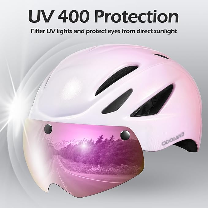Odoland Bike Helmet with Magnetic Sun Visor for Adults, Glasses-Friendly Design Adjustable Dial Cycling Helmet for Men & Women, Urban Riding Bicycle Helmet for Mountain, Road, E-Bike, Commuting