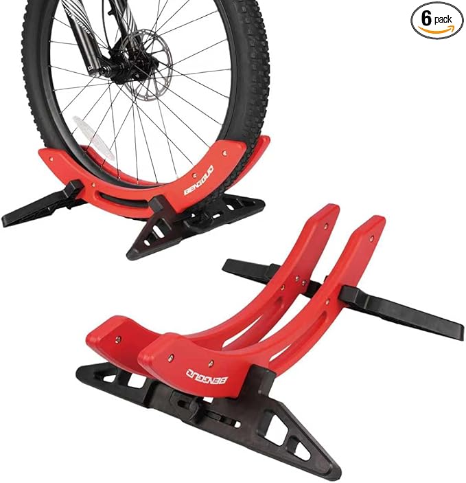 Bike Rack & Floor Stand – Heavy-Duty Adjustable Bicycle Stand for Garage/Home, 20-29" Road/MTB/BMX/Commuter/Kids Bike, 1-Bike Indoor Parking Rack, Red