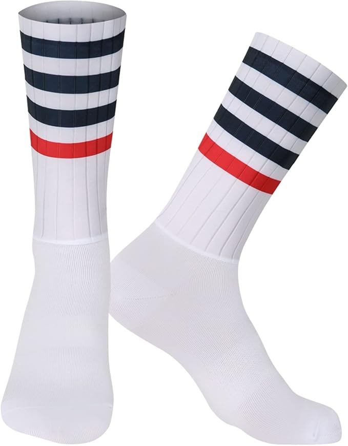 Mens Compression Socks Anti Slip Silicone Aero Socks White Line Men Bicycle Sport Running Socks